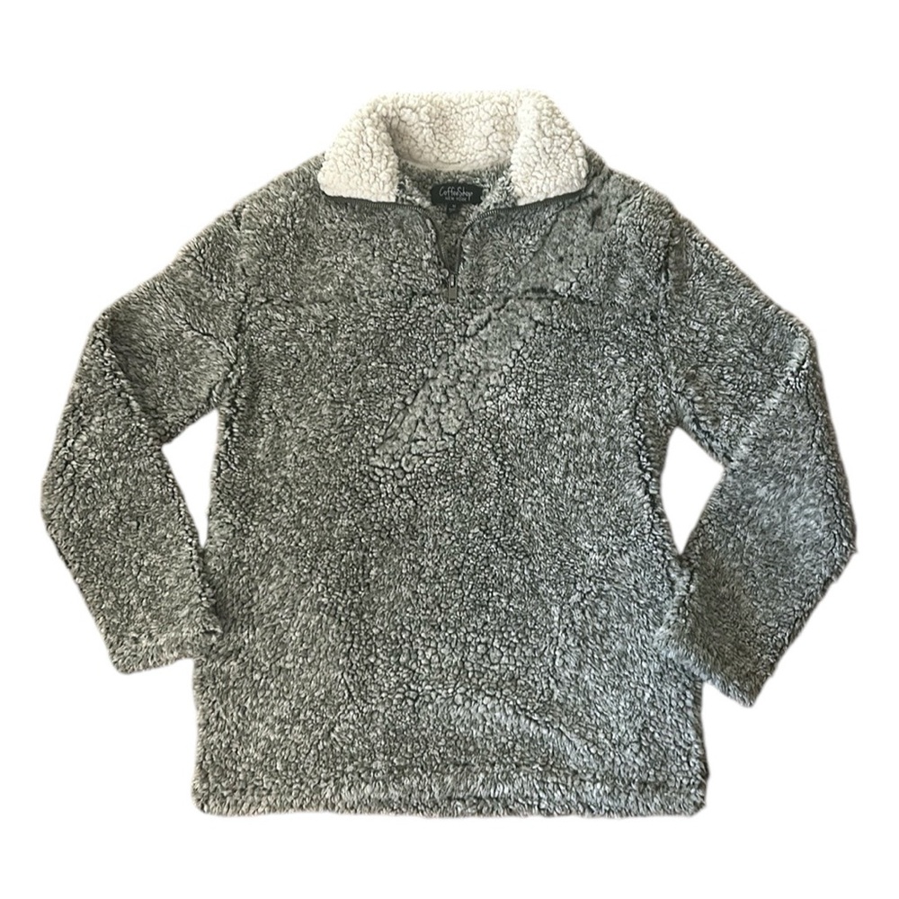 Coffee Shop 1/4 Zip Pullover Wooly Faux Fur Sherpa Jacket Women's Size Medium
